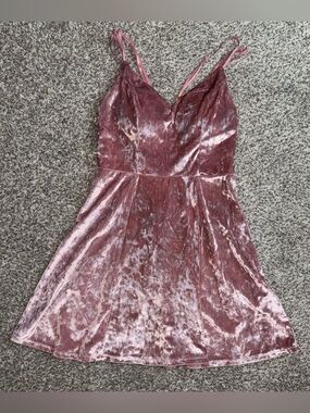 Honey and Rosie Pink Crushed Velvet Skater Dress Coquette Mini Dress Size Small